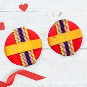 Vintage 1960s Wood and Ribbon Nautical Style Pierced Post Earrings